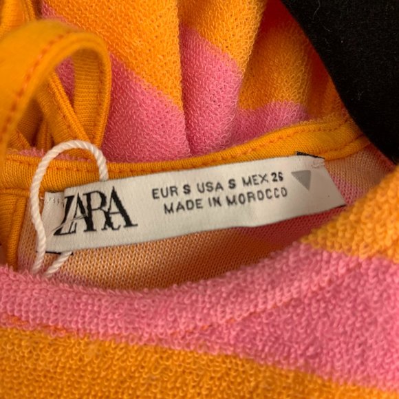 Zara Pink Orange Striped Sleeveless Midi Terrycloth Tank Dress Size S - Picture 9 of 12